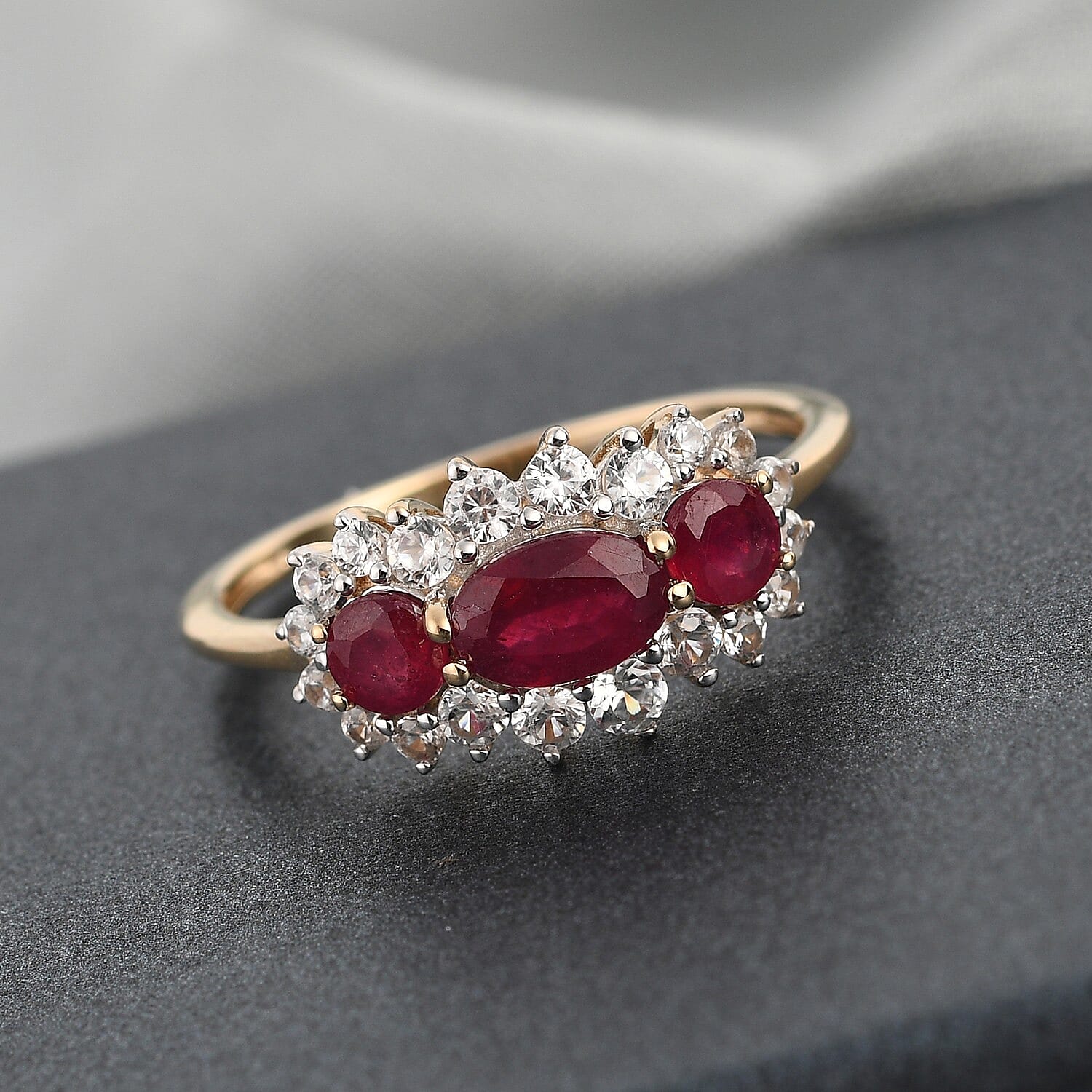 9K Yellow Gold African Ruby and Natural Cambodian Zircon Ring 1.61 Ct.