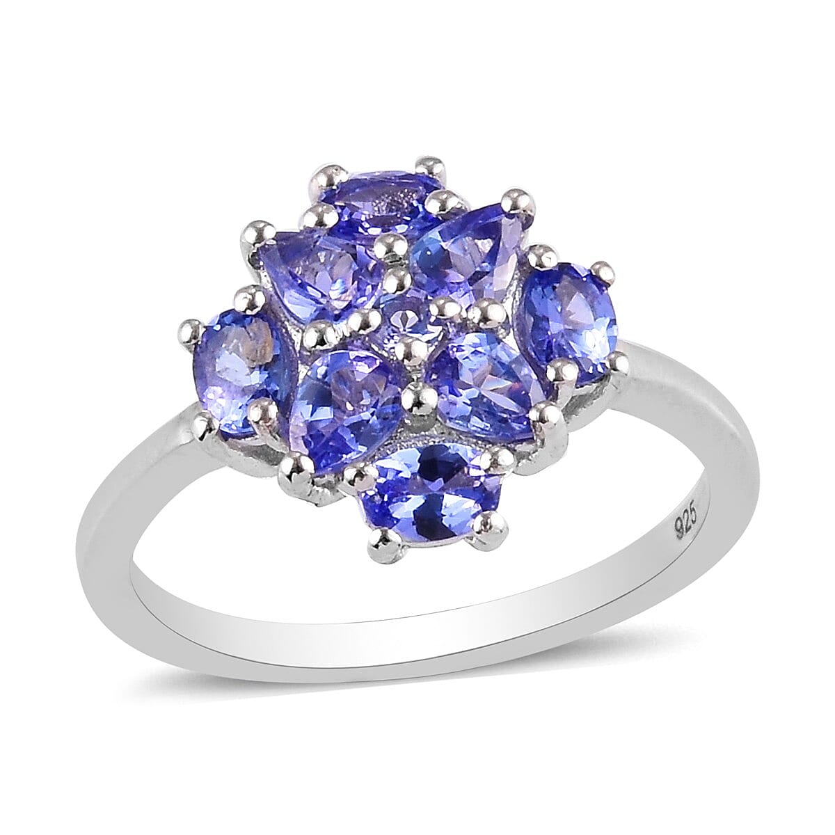 Tanzanite Cluster Ring in Platinum Overlay Sterling Silver 1.12 Ct.