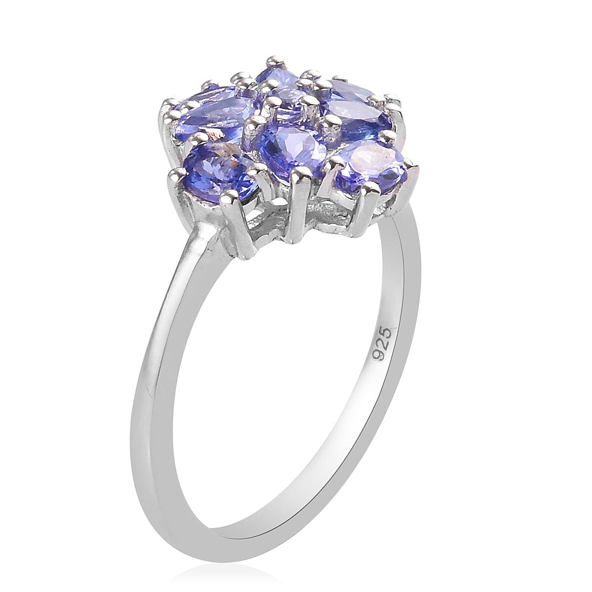 Tanzanite Cluster Ring in Platinum Overlay Sterling Silver 1.12 Ct.