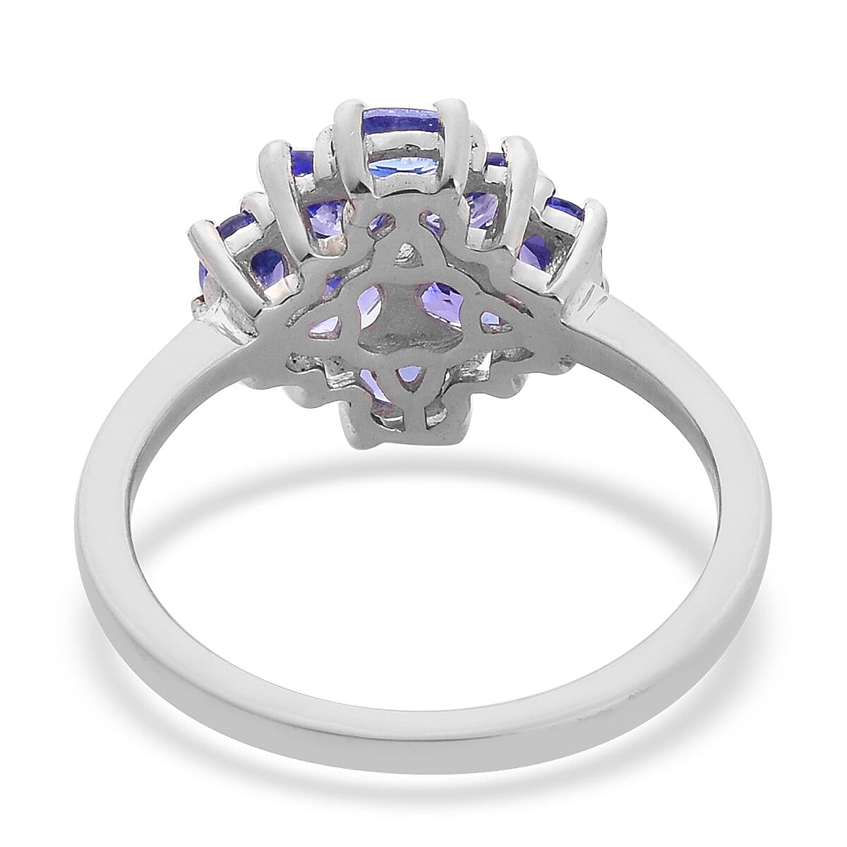 Tanzanite Cluster Ring in Platinum Overlay Sterling Silver 1.12 Ct.