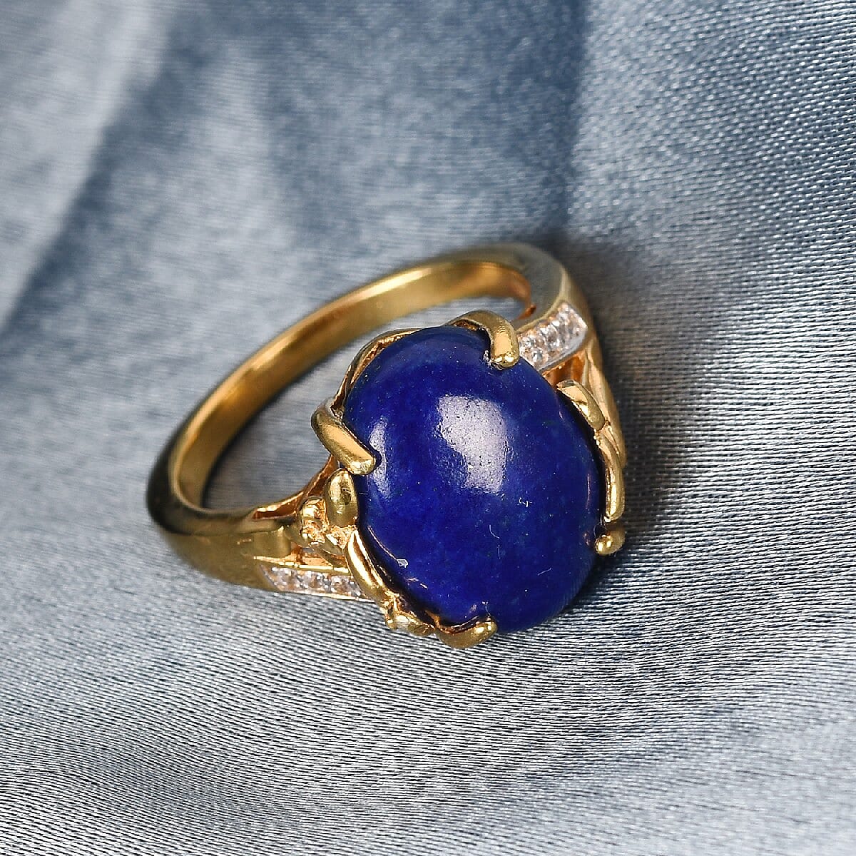 GP Lapis Lazuli, Natural Cambodian Zircon and Blue Sapphire Ring in 14K Gold Overlay Sterling Silver 6.42 Ct.