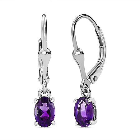 Mashamba Amethyst Solitaire Earrings in Platinum Plated Sterling Silver