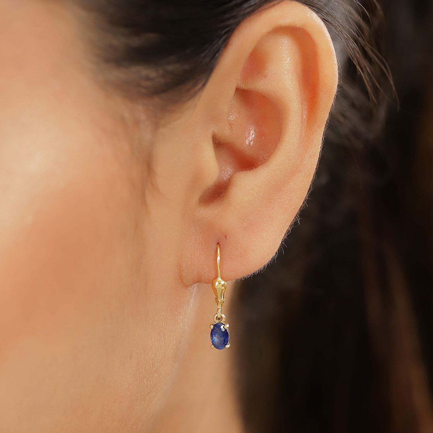 Masoala Sapphire (FF) Lever Back Earrings in 18K Vermeil Yellow Gold Plated Sterling Silver 1.48 Ct
