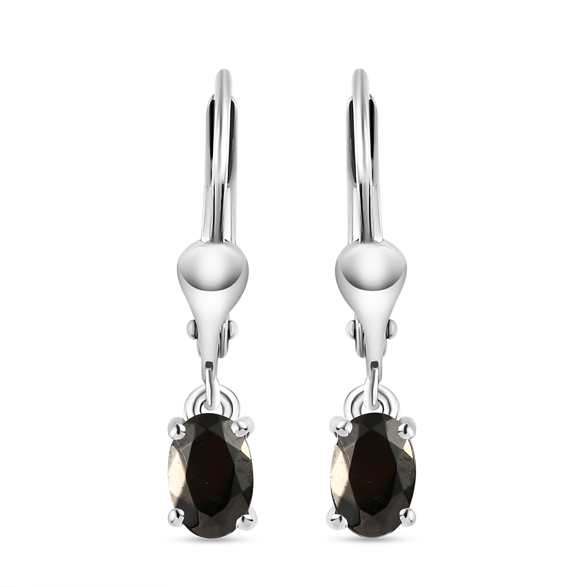 Elite Shungite Solitaire Lever Back Earrings in Platinum Overlay Sterling Silver