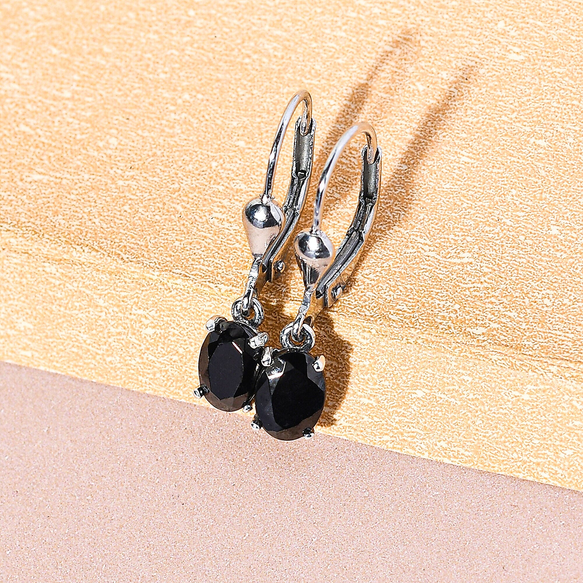 Elite Shungite Solitaire Lever Back Earrings in Platinum Overlay Sterling Silver