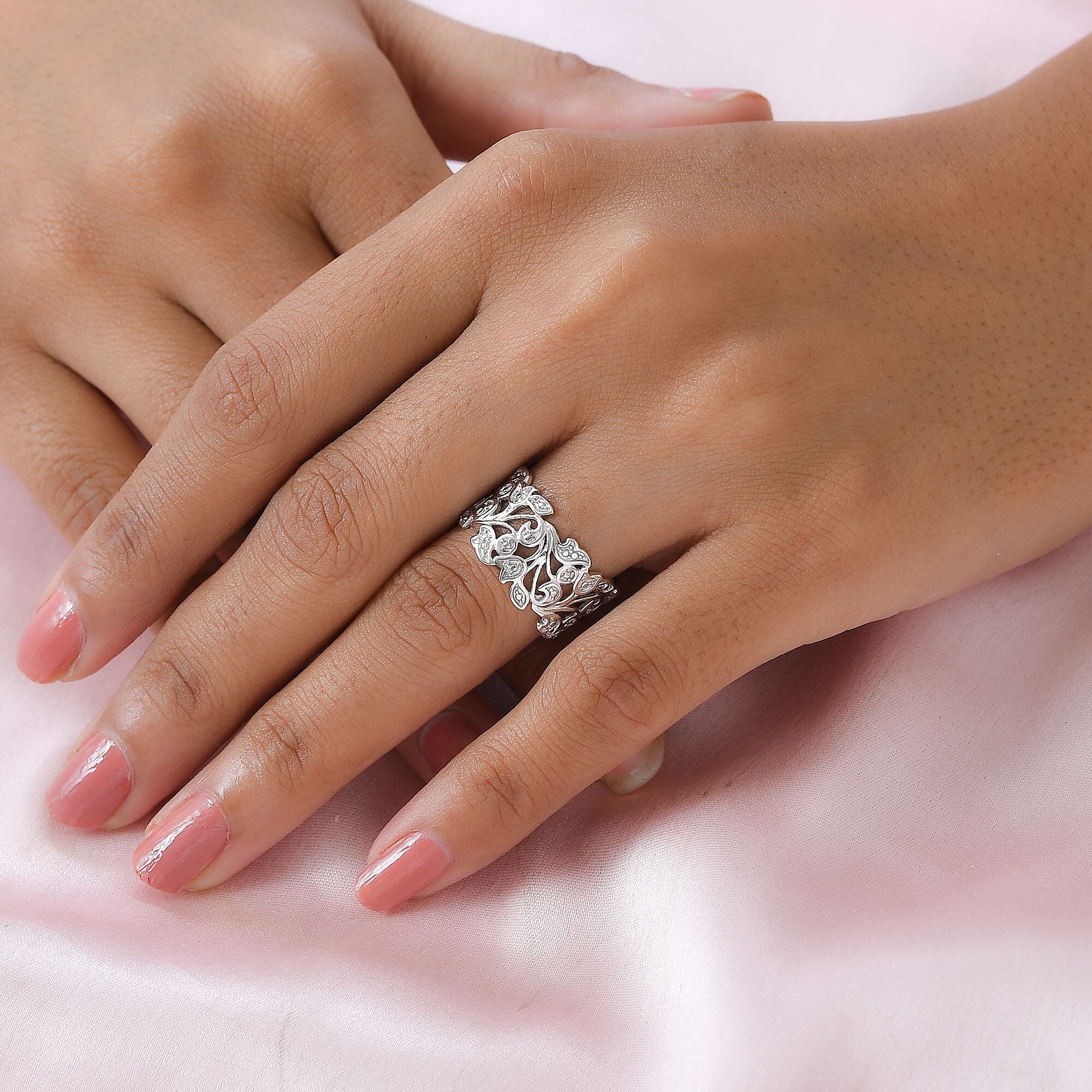 Diamond Leaf Ring in Sterling Silver 0.005 Ct