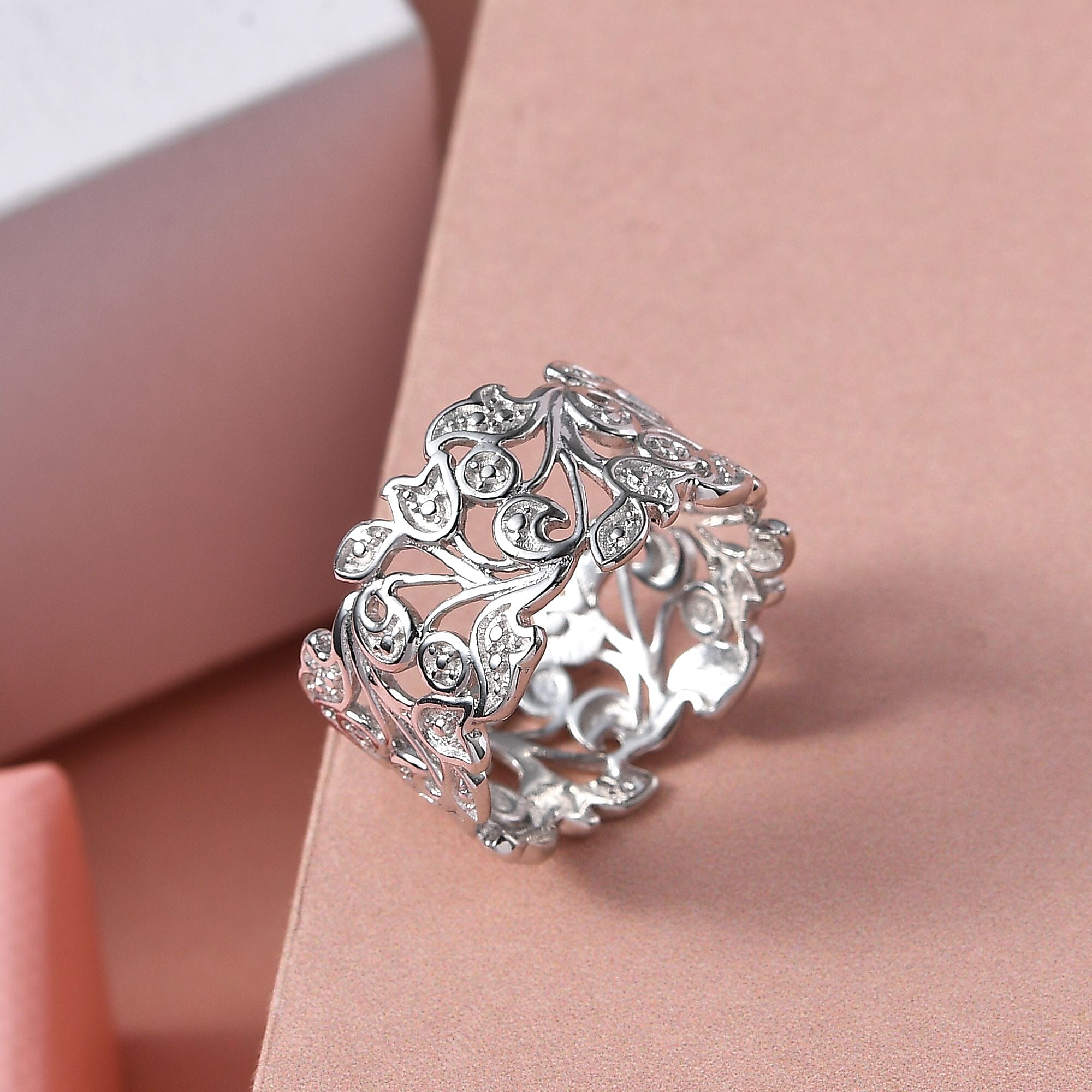 Diamond Leaf Ring in Sterling Silver 0.005 Ct