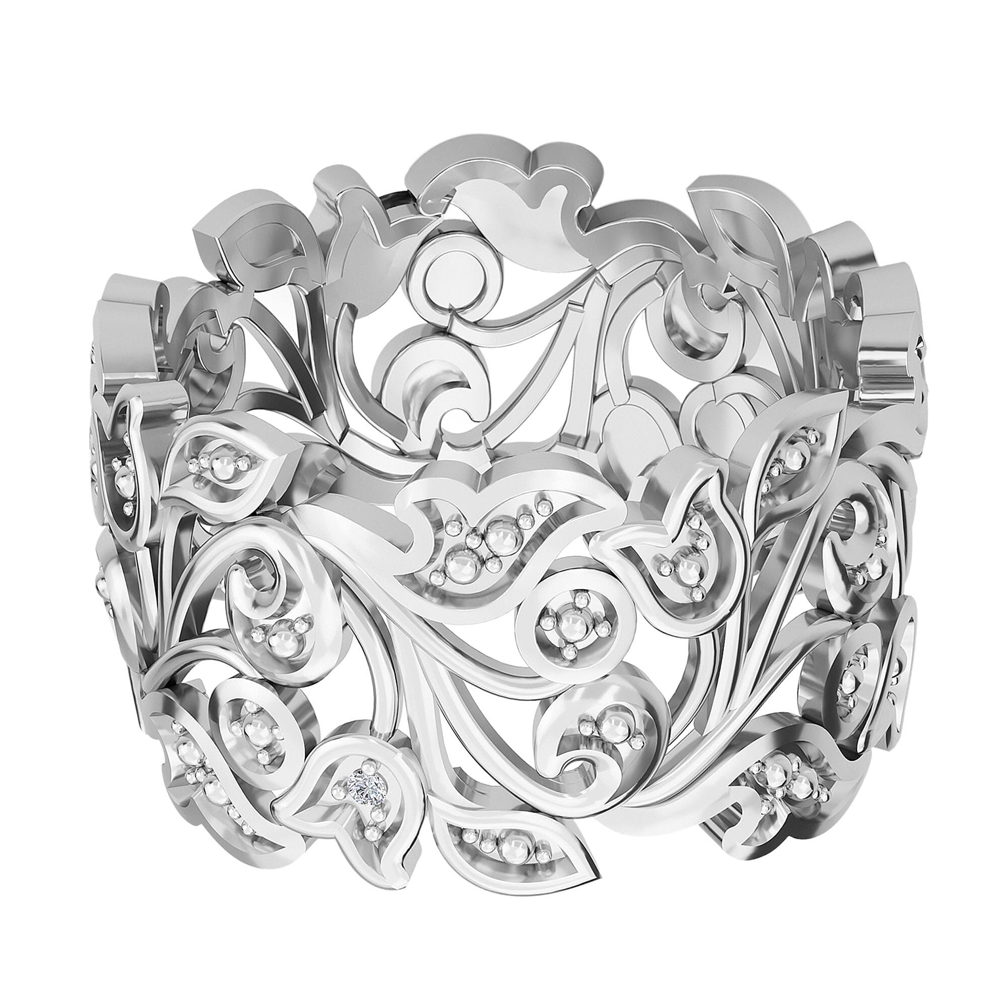 Diamond Leaf Ring in Sterling Silver 0.005 Ct