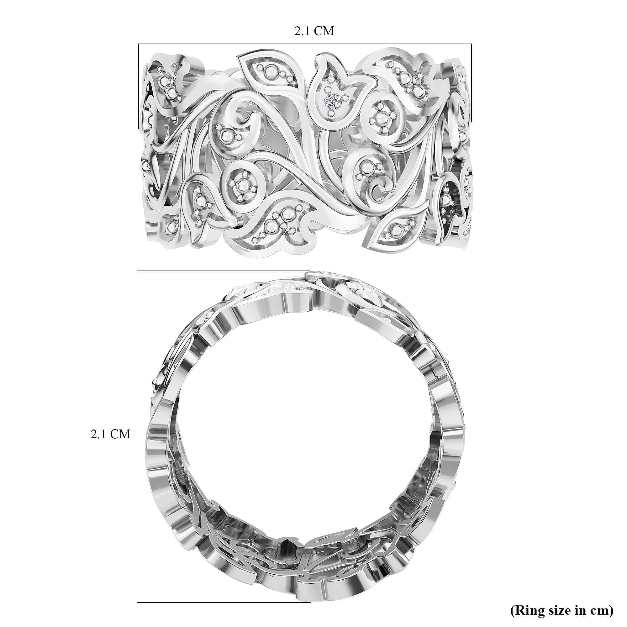 Diamond Leaf Ring in Sterling Silver 0.005 Ct