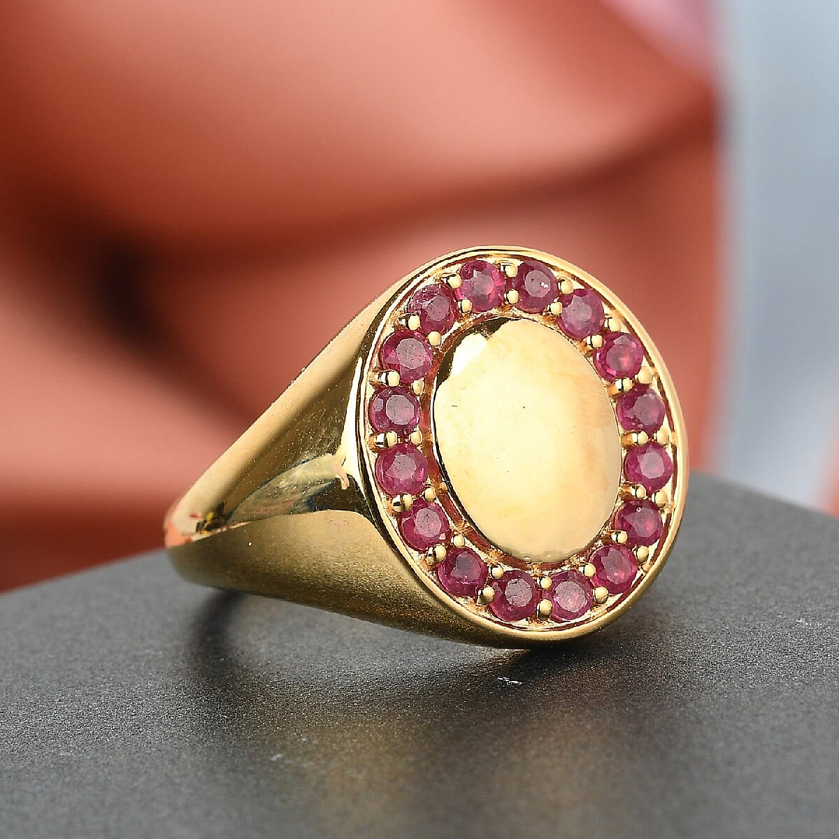 African Ruby (FF) Ring in 14K Gold Overlay Sterling Silver 1.030 Ct., Silver wt 6.11 Gms