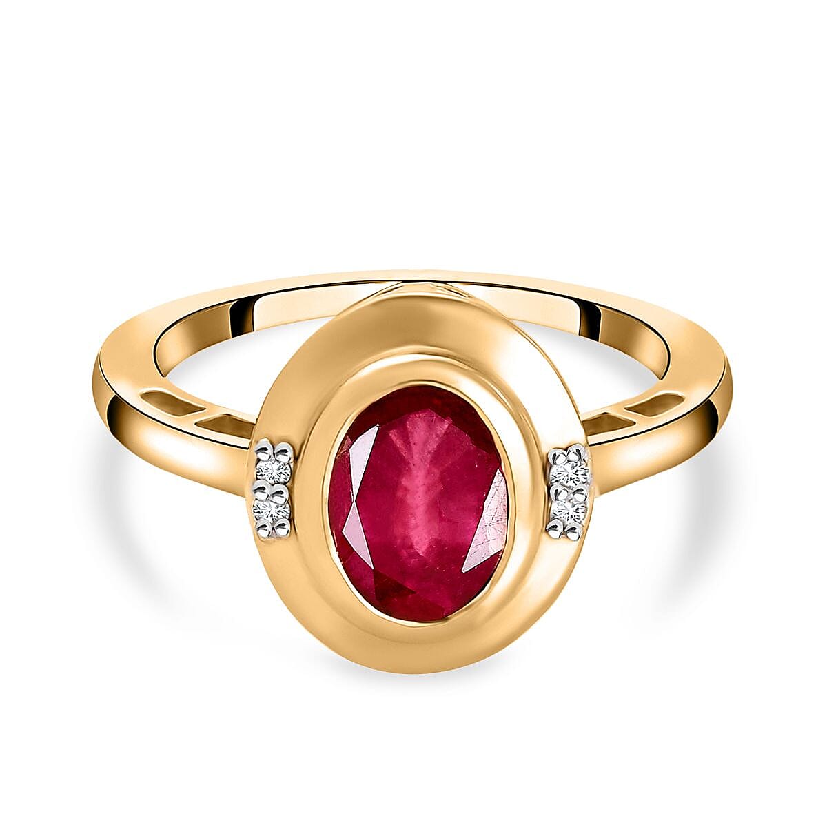 Pink Ruby (FF) Diamond Ring in 18K Yellow Gold Vermeil Plated  Sterling Silver 1.95 Ct.