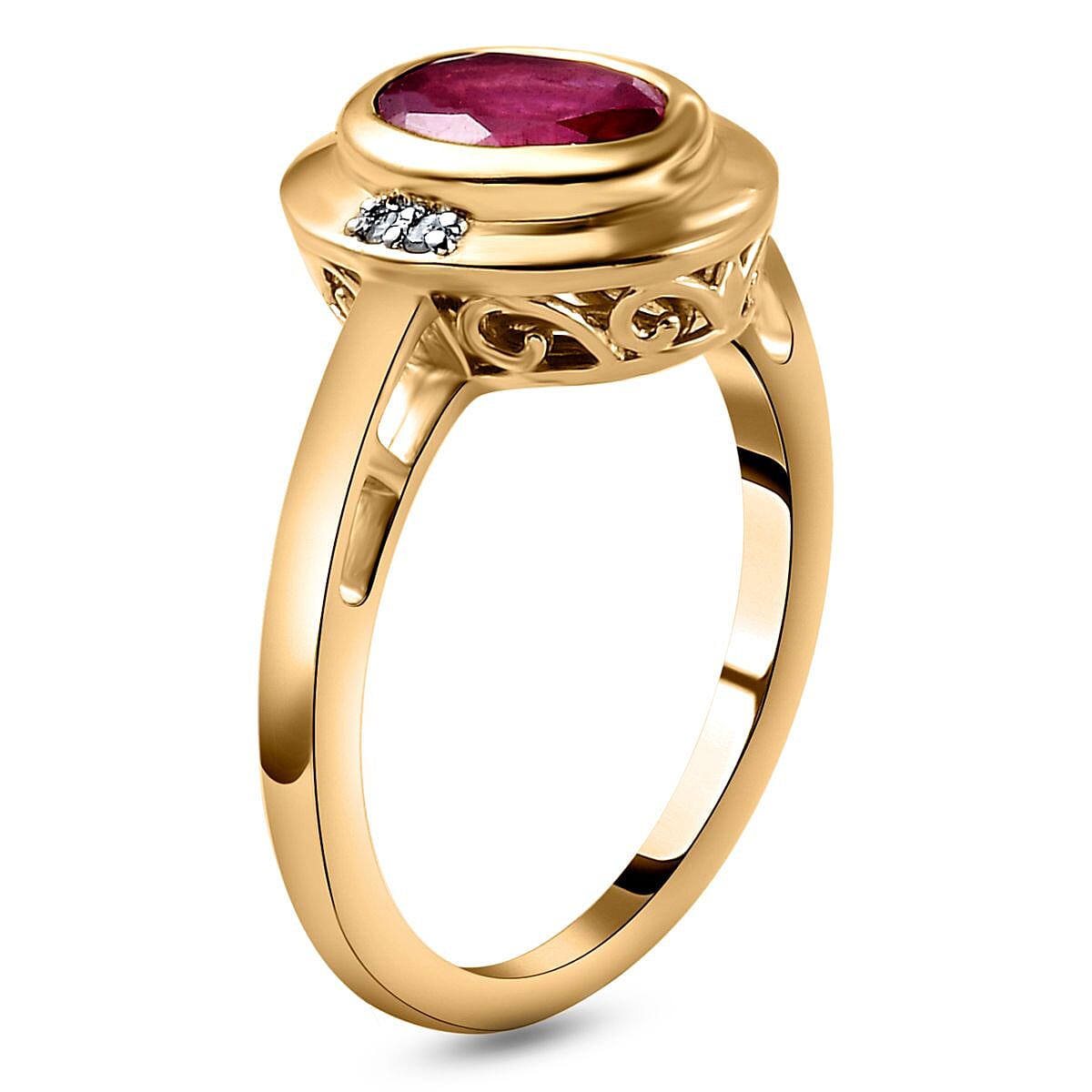 Pink Ruby (FF) Diamond Ring in 18K Yellow Gold Vermeil Plated  Sterling Silver 1.95 Ct.