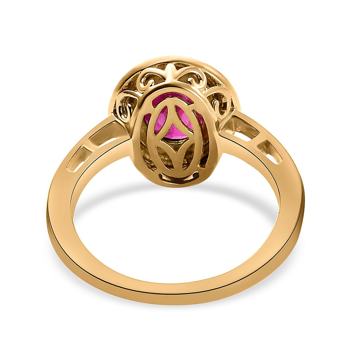 Pink Ruby (FF) Diamond Ring in 18K Yellow Gold Vermeil Plated  Sterling Silver 1.95 Ct.