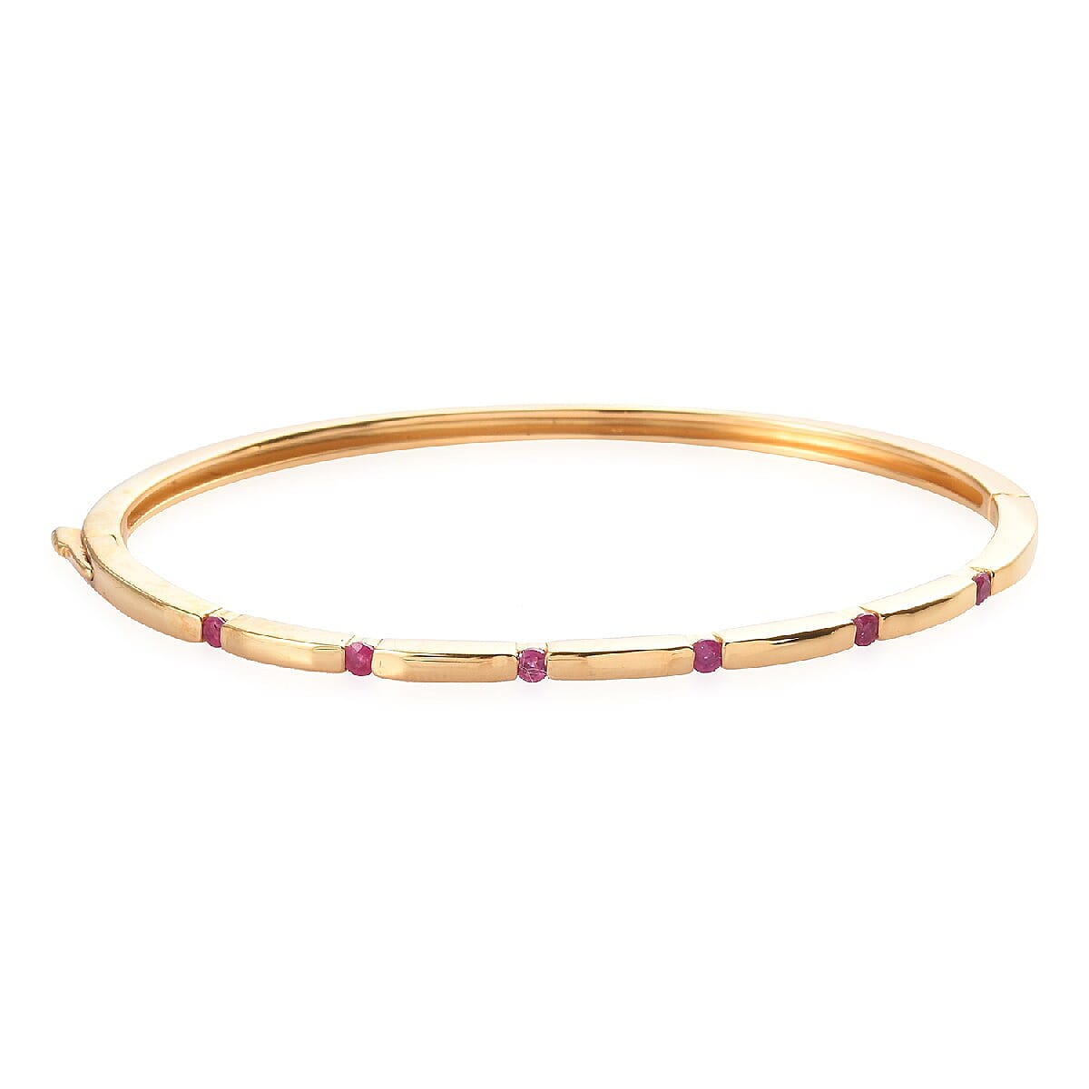 African Ruby Full Bangle (Size 7.5) in 14K Gold Overlay Sterling Silver, Silver wt. 14.00 Gms