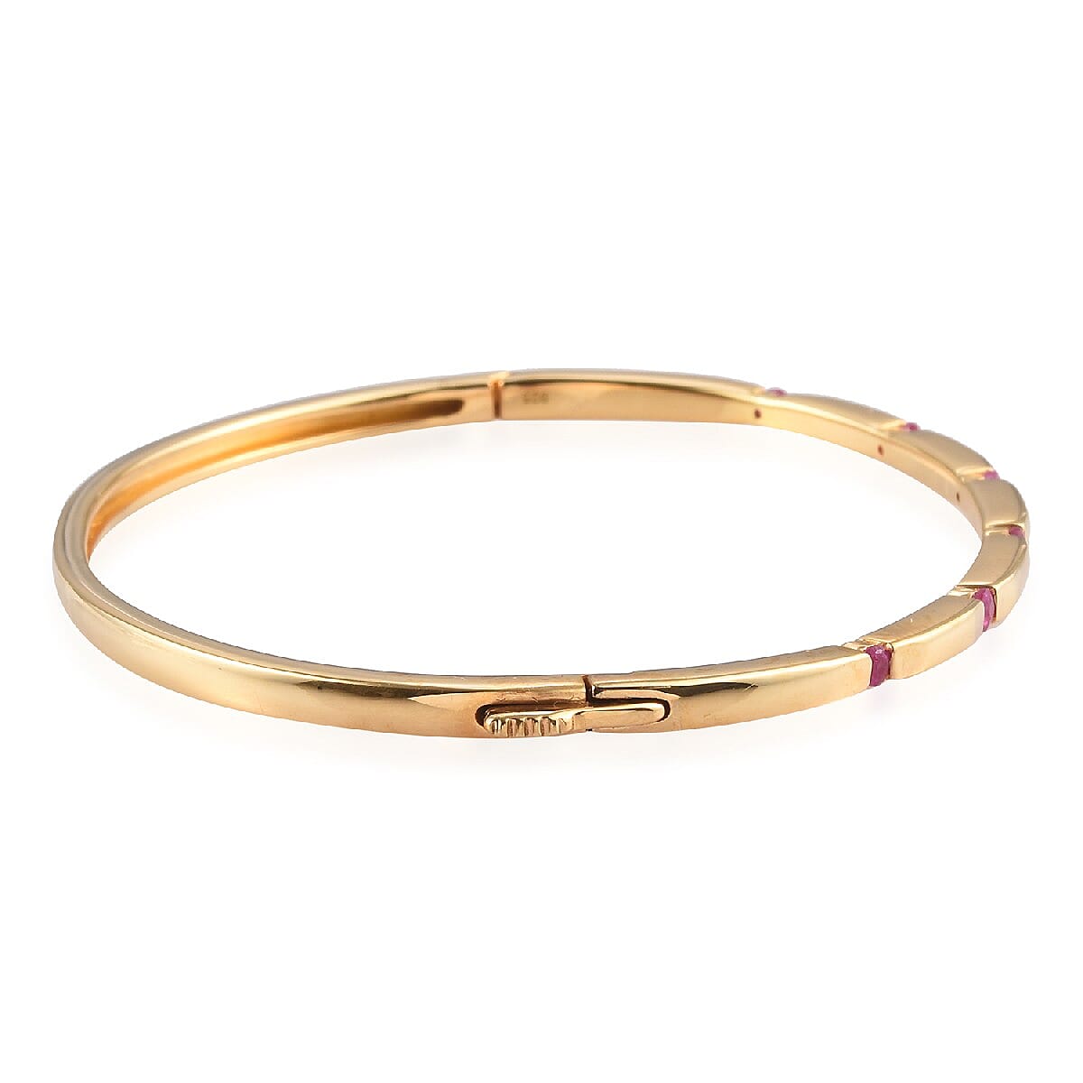 African Ruby Full Bangle (Size 7.5) in 14K Gold Overlay Sterling Silver, Silver wt. 14.00 Gms