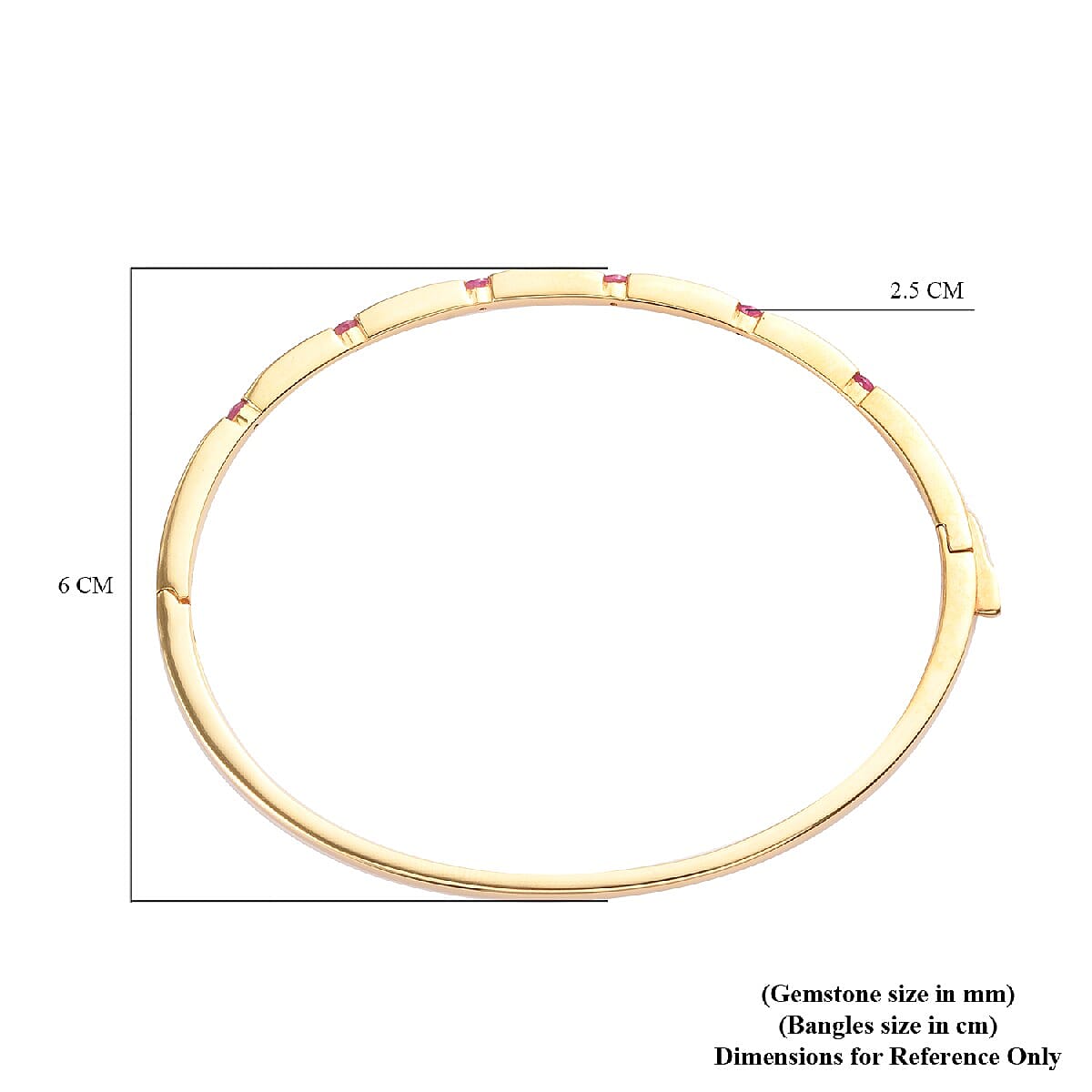 African Ruby Full Bangle (Size 7.5) in 14K Gold Overlay Sterling Silver, Silver wt. 14.00 Gms