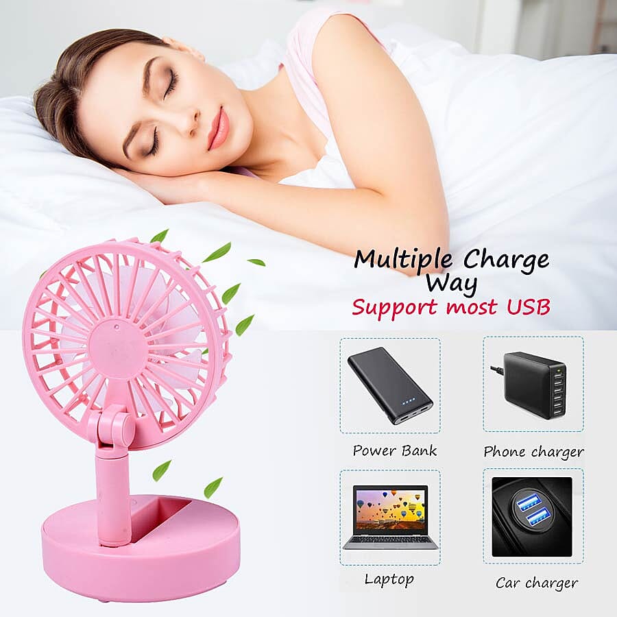 Foldable and Adjustable Mini Fan with 2 Wind Speed Settings (Size-9x9x16cm) - Pink