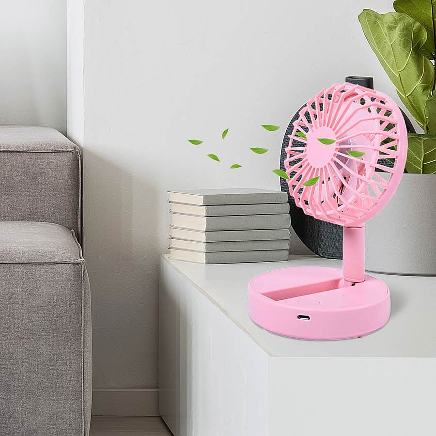 Foldable and Adjustable Mini Fan with 2 Wind Speed Settings (Size-9x9x16cm) - Pink