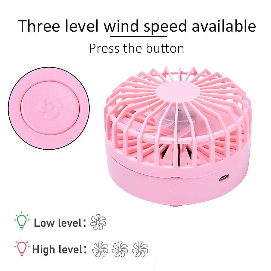 Foldable and Adjustable Mini Fan with 2 Wind Speed Settings (Size-9x9x16cm) - Pink