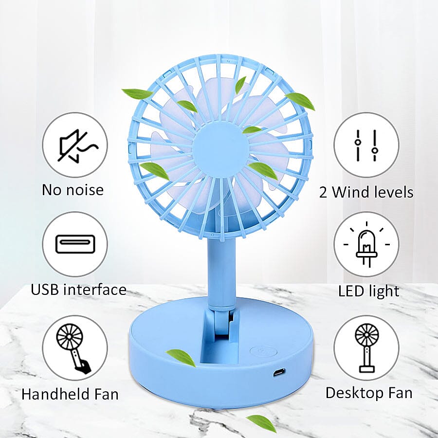 Foldable and Adjustable Mini Fan with 2 Wind Speed Settings (Size-9x9x16cm) - Blue
