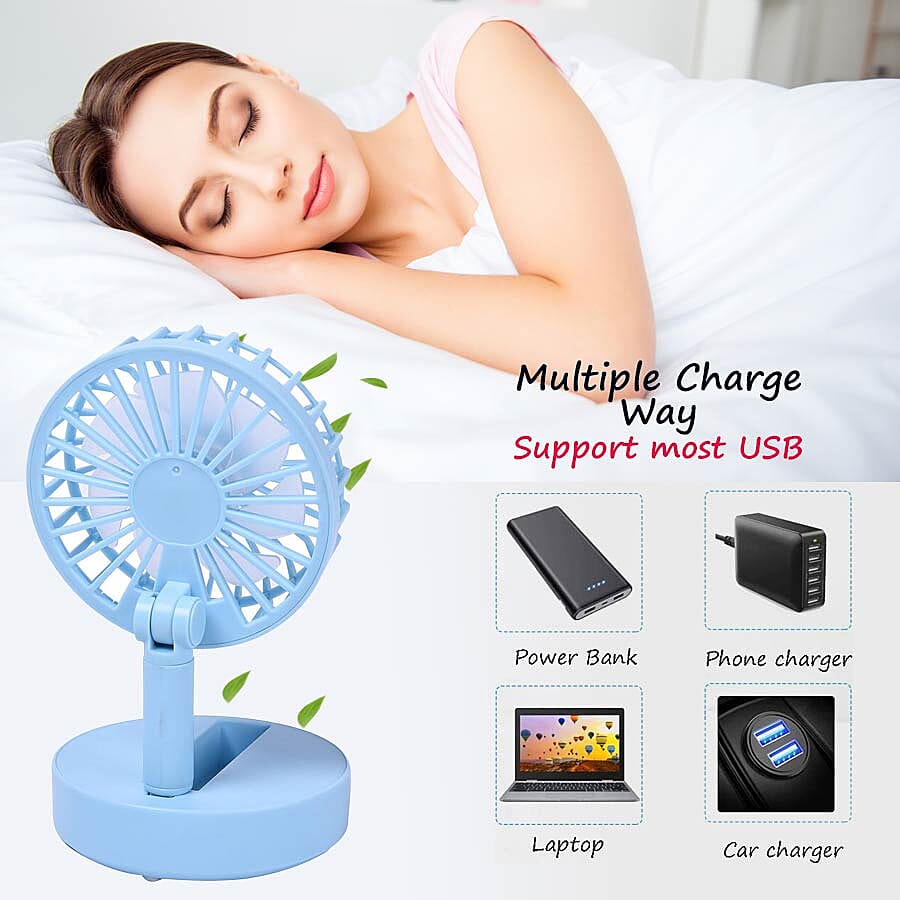 Foldable and Adjustable Mini Fan with 2 Wind Speed Settings (Size-9x9x16cm) - Blue