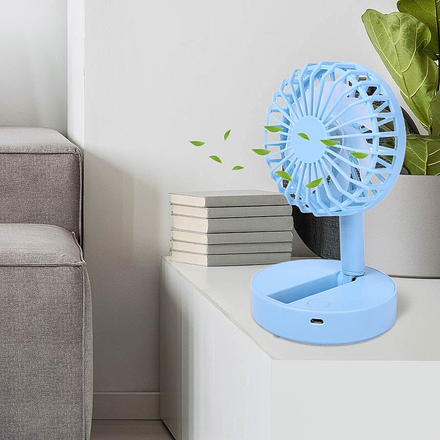 Foldable and Adjustable Mini Fan with 2 Wind Speed Settings (Size-9x9x16cm) - Blue