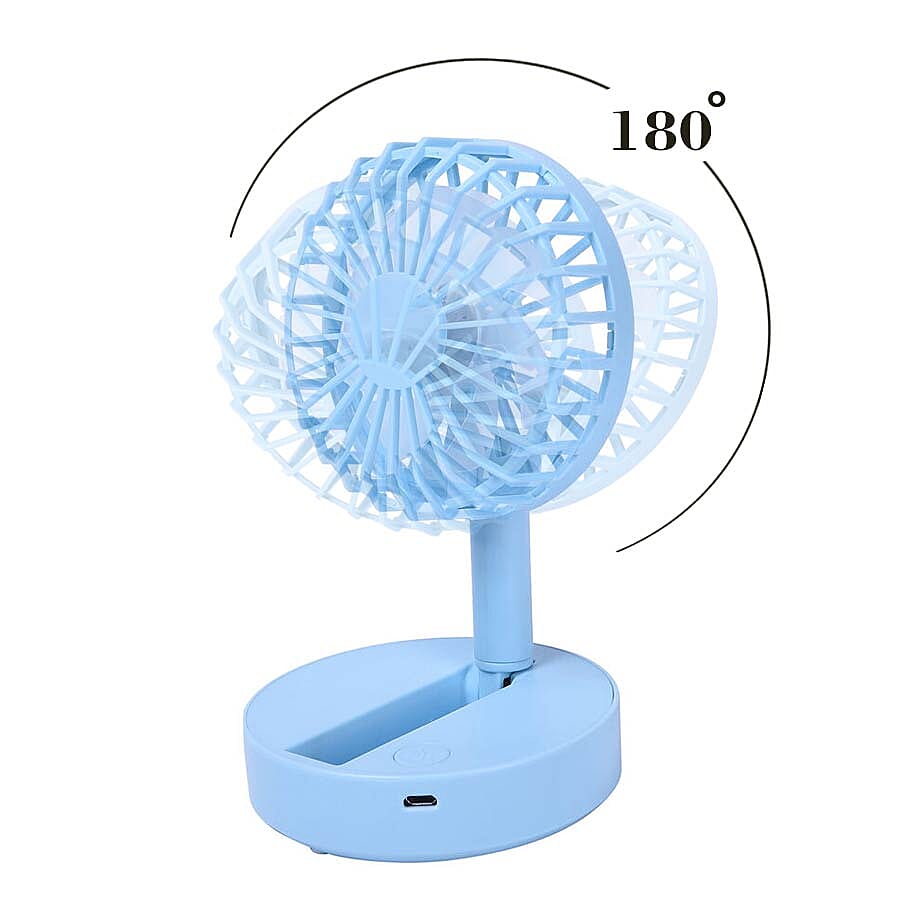 Foldable and Adjustable Mini Fan with 2 Wind Speed Settings (Size-9x9x16cm) - Blue