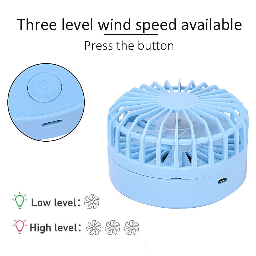 Foldable and Adjustable Mini Fan with 2 Wind Speed Settings (Size-9x9x16cm) - Blue