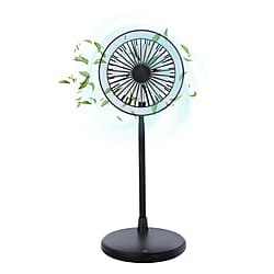 USB Rechargeable and Foldable Desk Fan with LED Light and 3 Wind Speed Setting (Size 12x12x31cm) - Black