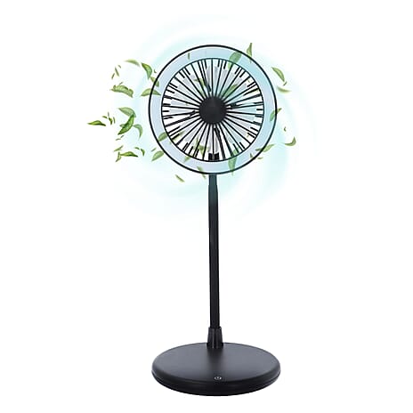 Foldable Desk Fan with LED Light and 3 Wind Speed Setting (Size 31x12x12 cm) - Black