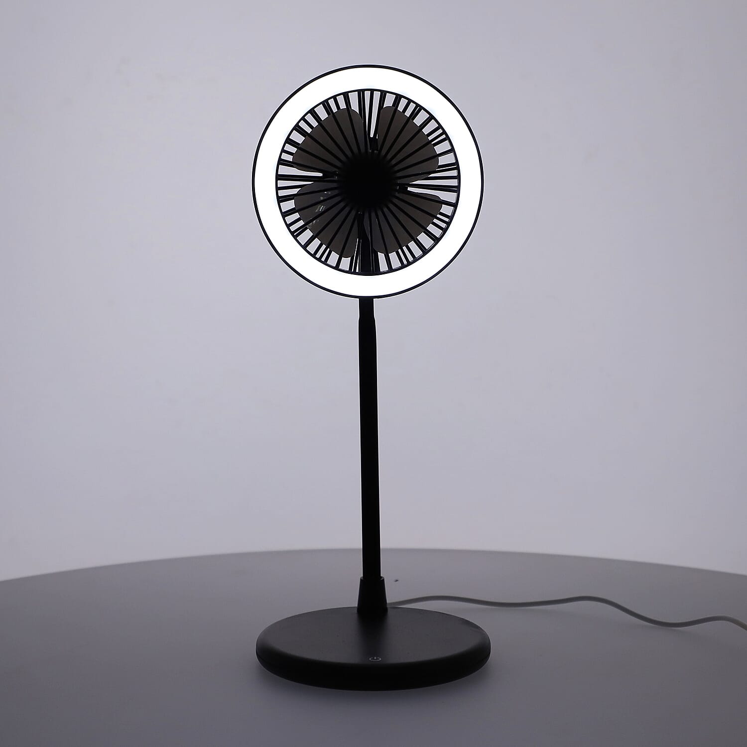 Foldable Desk Fan with LED Light and 3 Wind Speed Setting (Size 31x12x12 cm) - Black