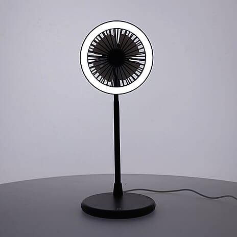 Foldable Desk Fan with LED Light and 3 Wind Speed Setting (Size 31x12x12 cm) - Black
