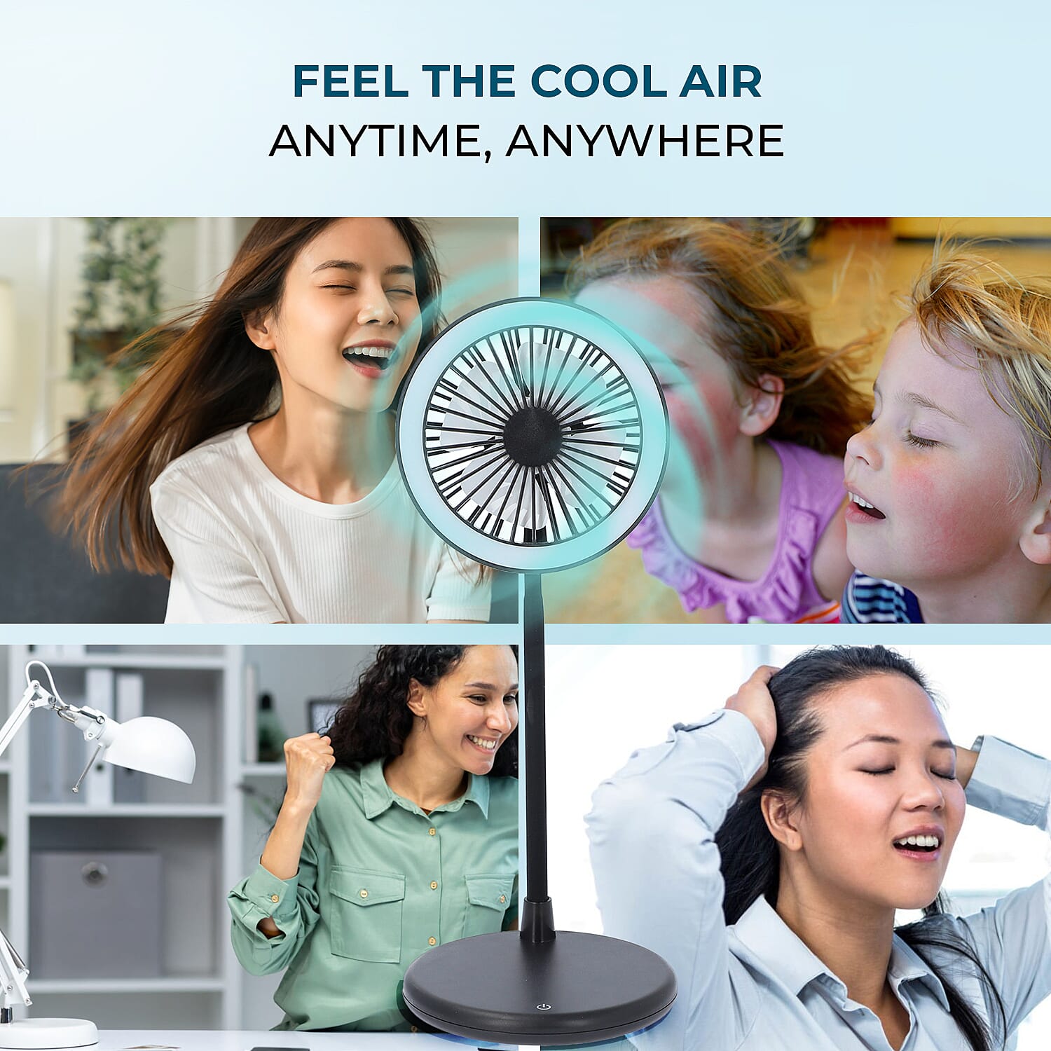 Foldable Desk Fan with LED Light and 3 Wind Speed Setting (Size 31x12x12 cm) - Black