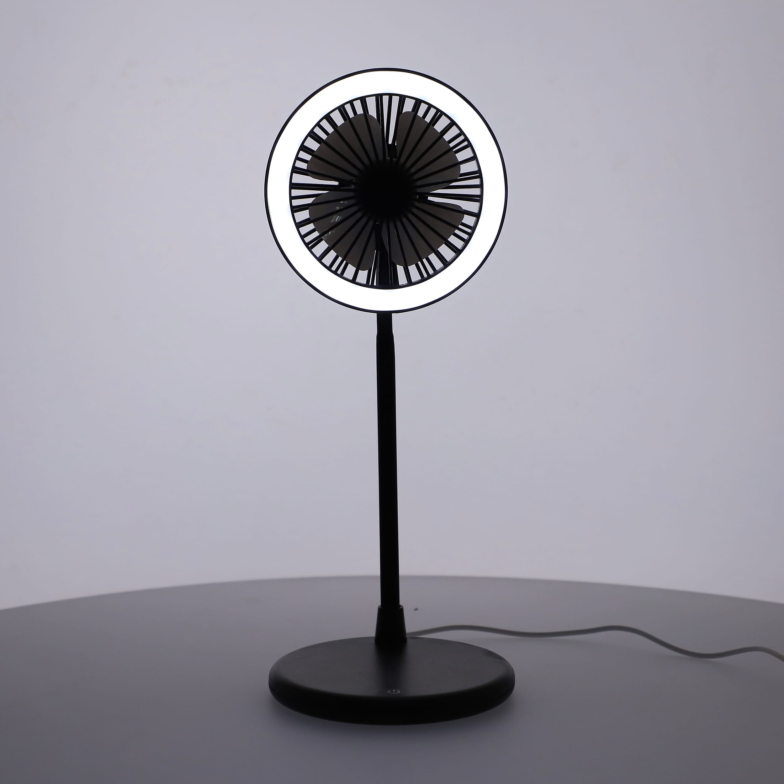 Foldable Desk Fan with LED Light and 3 Wind Speed Setting (Size 31x12x12 cm) - Black