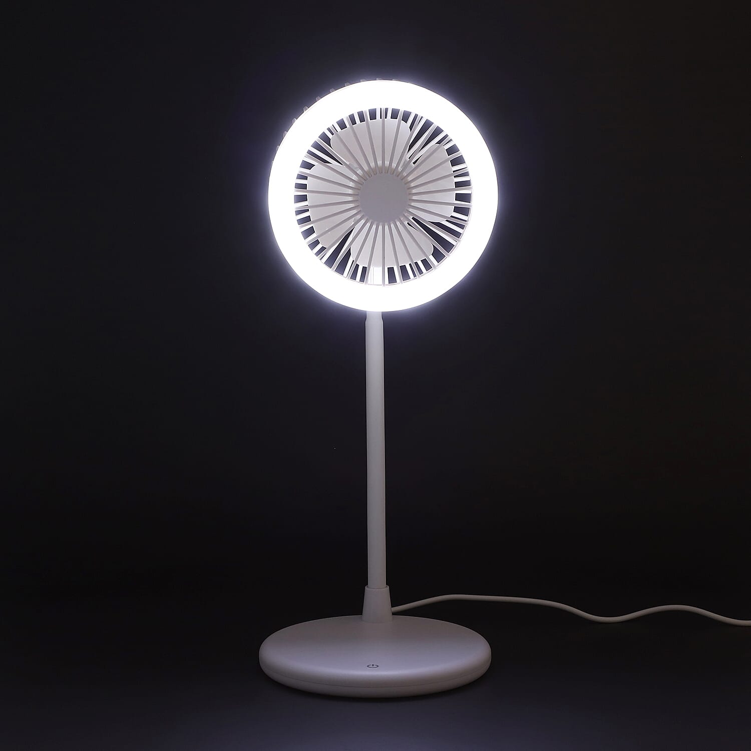 Foldable Desk Fan with LED Light and 3 Wind Speed Setting (Size 31x12x12 cm) - White