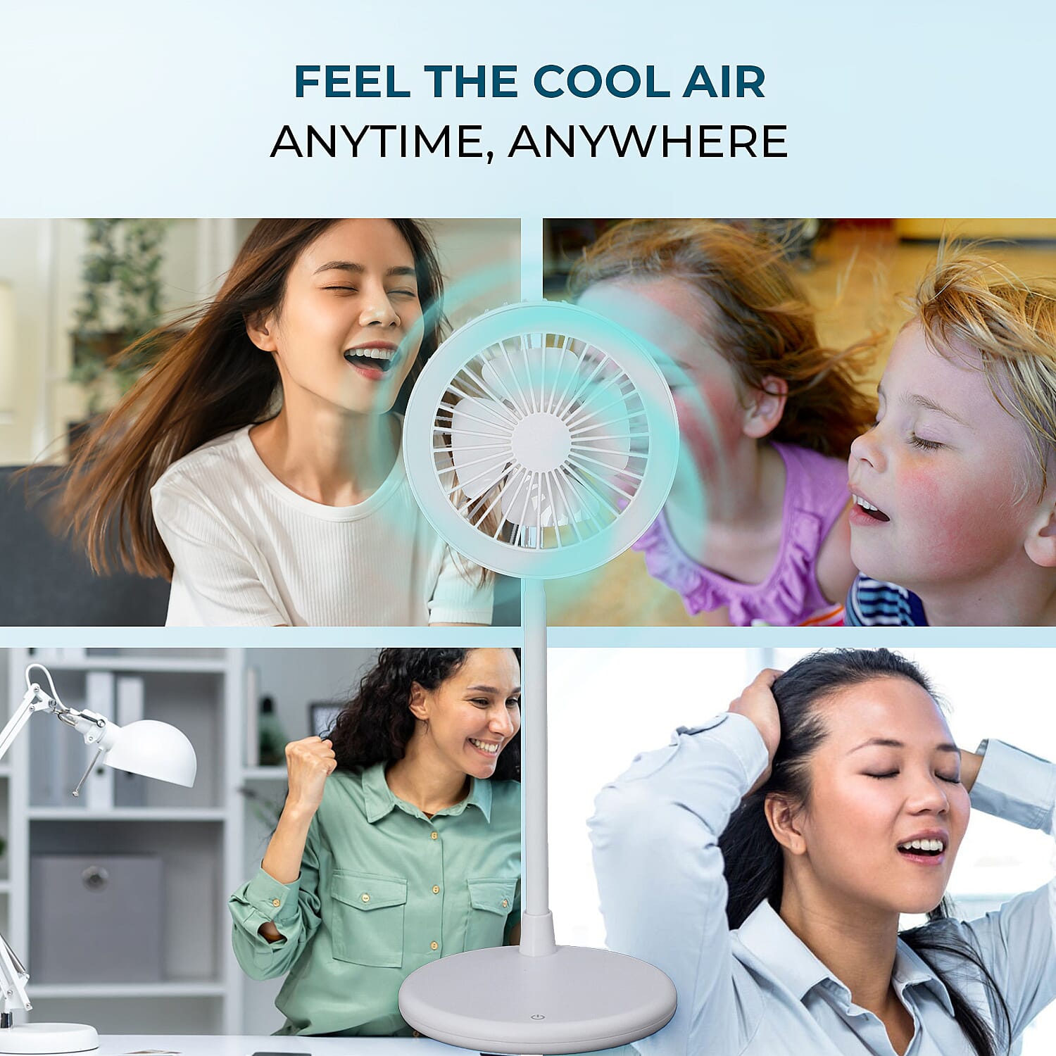 Foldable Desk Fan with LED Light and 3 Wind Speed Setting (Size 31x12x12 cm) - White