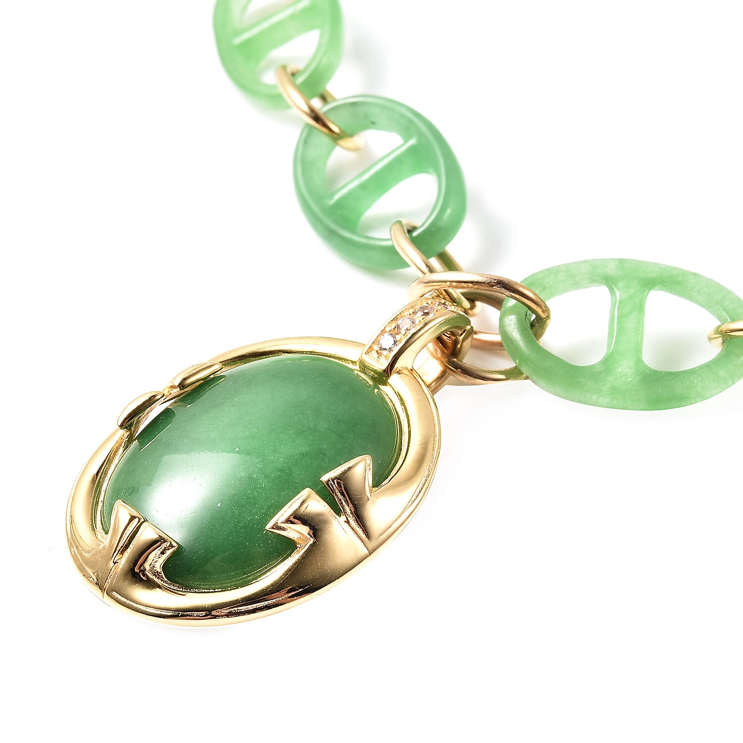 Designer Inspired Green Jadeite Jade and Natural Zircon Necklace (Size 18) in Yellow Gold Overlay Sterling Silver 62.90 Ct,
