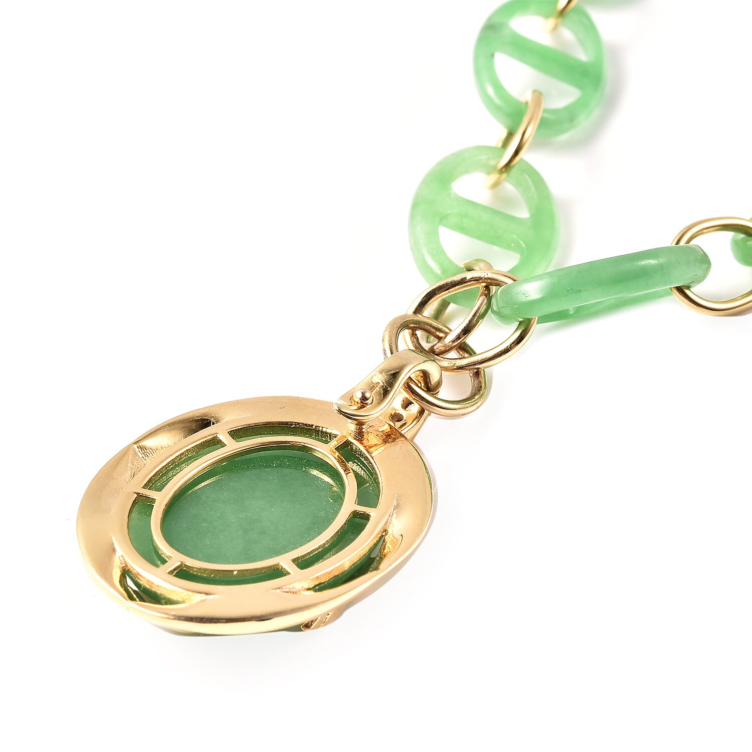 Designer Inspired Green Jadeite Jade and Natural Zircon Necklace (Size 18) in Yellow Gold Overlay Sterling Silver 62.90 Ct,