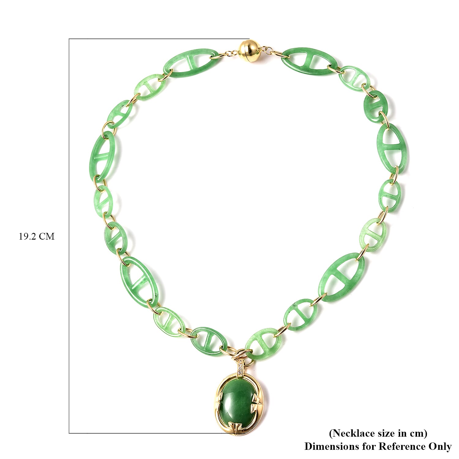 Designer Inspired Green Jadeite Jade and Natural Zircon Necklace (Size 18) in Yellow Gold Overlay Sterling Silver 62.90 Ct,
