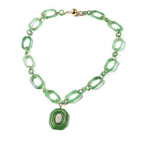 Designer Inspired - Green Jadeite Jade and Natural Zircon Necklace (Size 23) in Yellow Gold Overlay Sterling Silver 87.00 Ct, Silver Wt. 13.05 Gms