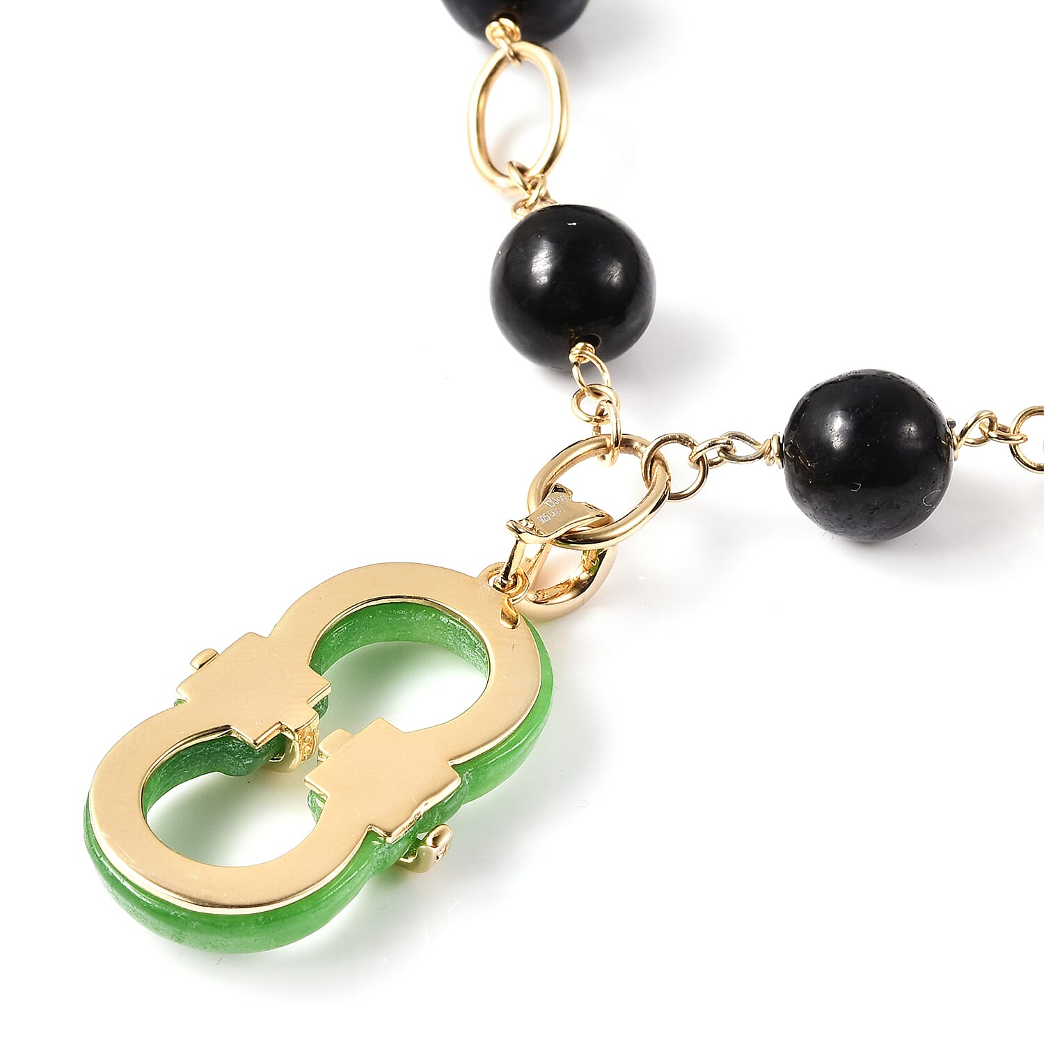 Green Jade and Black Jade Necklace (Size 20)  in Yellow Gold Overlay Sterling Silver 47.70 Ct, Silver wt. 12.94 Gms
