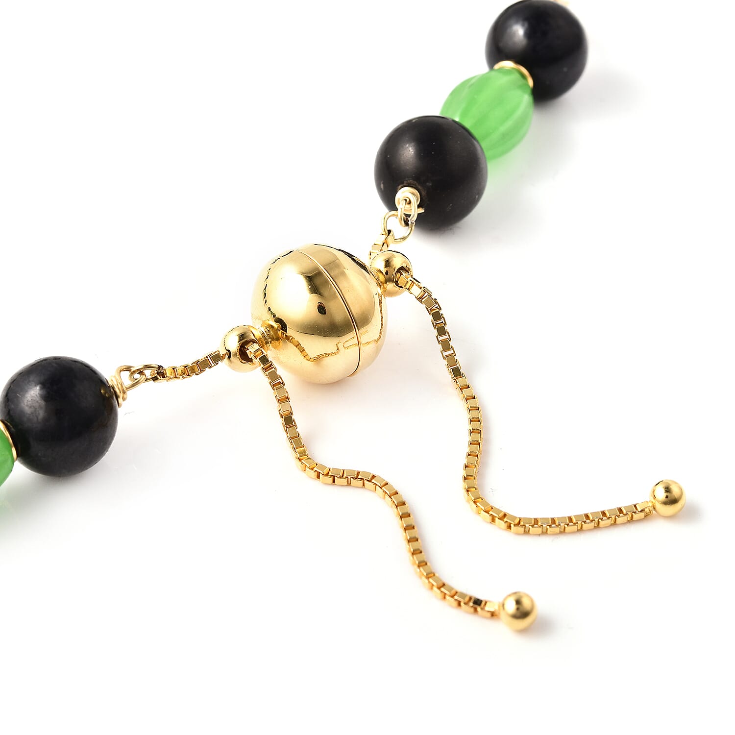 Green Jade and Black Jade Necklace (Size 20)  in Yellow Gold Overlay Sterling Silver 47.70 Ct, Silver wt. 12.94 Gms