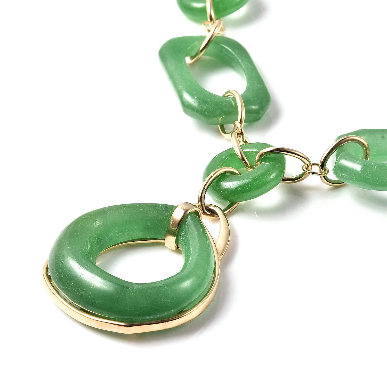 Green Jade Necklace (Size 23)  in Yellow Gold Overlay Sterling Silver 165.00 Ct, Silver wt. 12.32 Gms