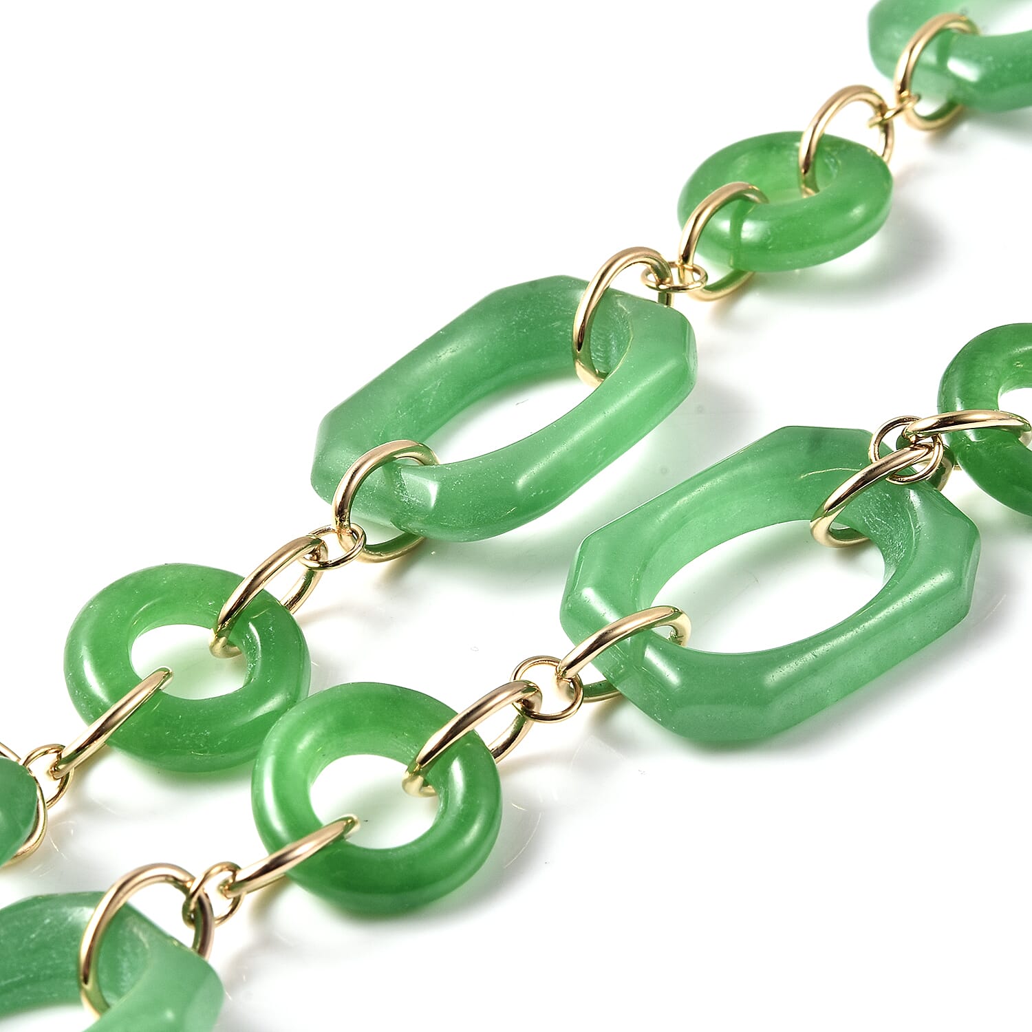 Green Jade Necklace (Size 23)  in Yellow Gold Overlay Sterling Silver 165.00 Ct, Silver wt. 12.32 Gms