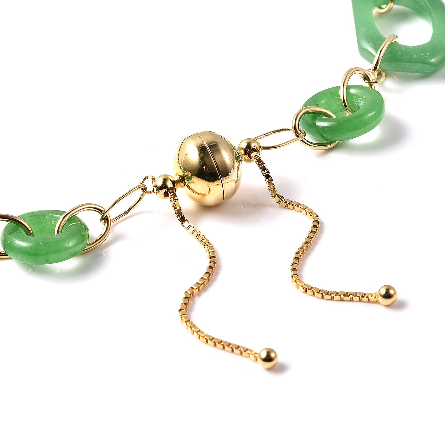 Green Jade Necklace (Size 23)  in Yellow Gold Overlay Sterling Silver 165.00 Ct, Silver wt. 12.32 Gms