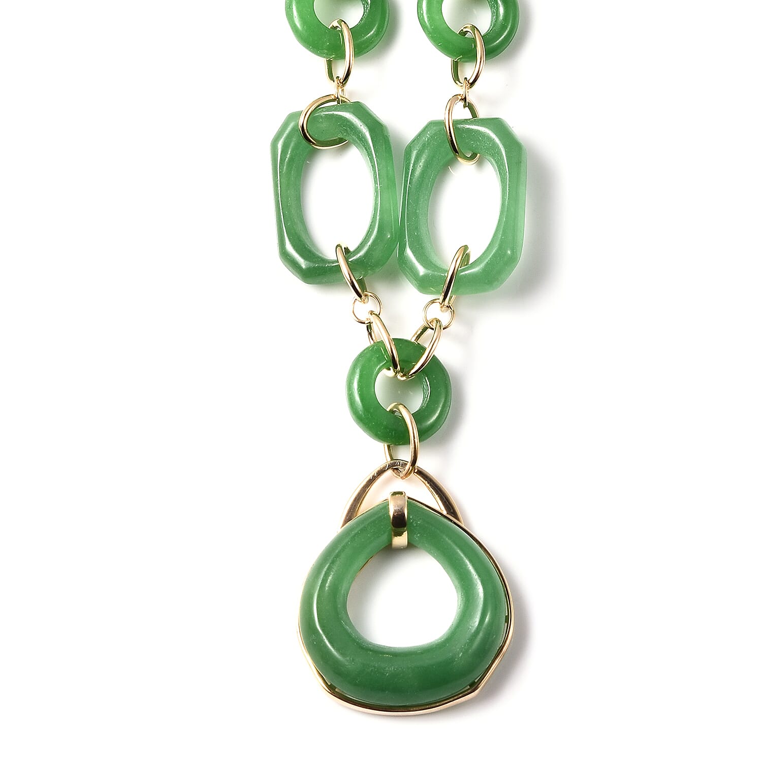 Green Jade Necklace (Size 23)  in Yellow Gold Overlay Sterling Silver 165.00 Ct, Silver wt. 12.32 Gms