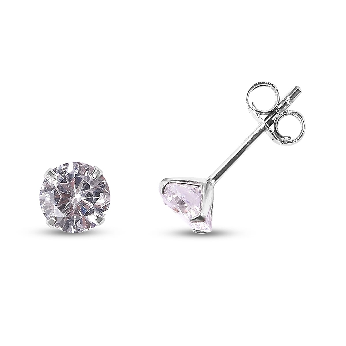 Set of 2 - Simulated Diamond and Anhui Purple Pearl Stud Earrings (with Push Back) in Rhodium Overlay Sterling Silver