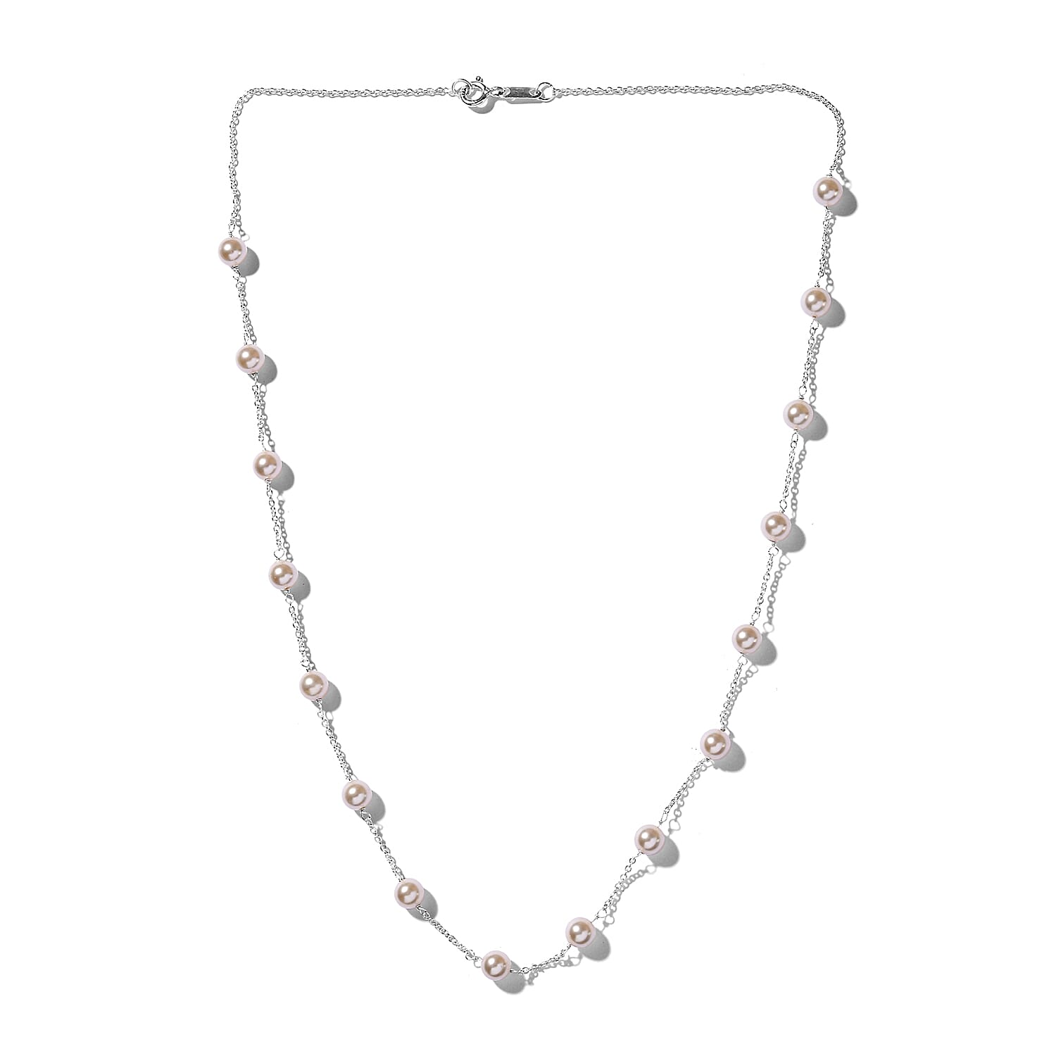 Lustro Stella 2 Piece Set - Cream Pearl Crystal Necklace (Size 18) and Hook Earrings in Sterling Silver