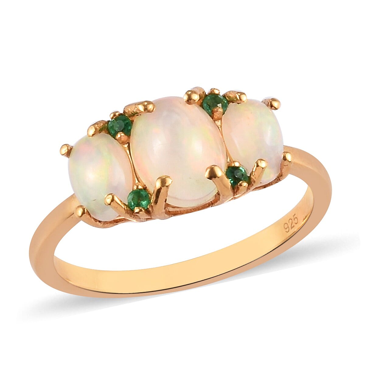 Ethiopian Welo Opal and Kagem Zambian Emerald Ring in 14K Gold Overlay Sterling Silver 1.58 Ct.