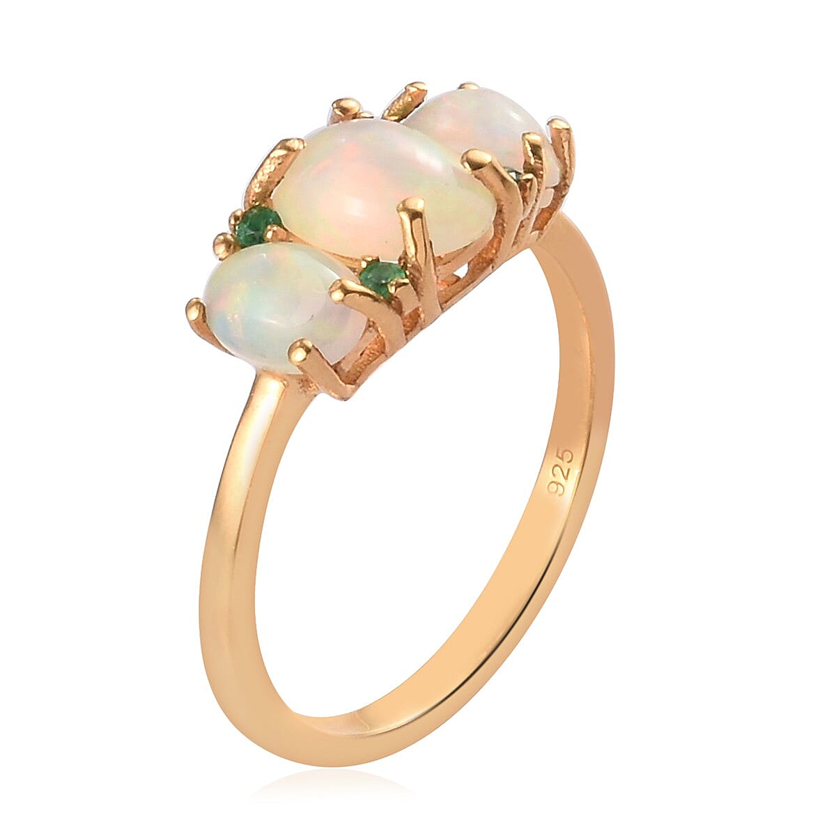 Ethiopian Welo Opal and Kagem Zambian Emerald Ring in 14K Gold Overlay Sterling Silver 1.58 Ct.